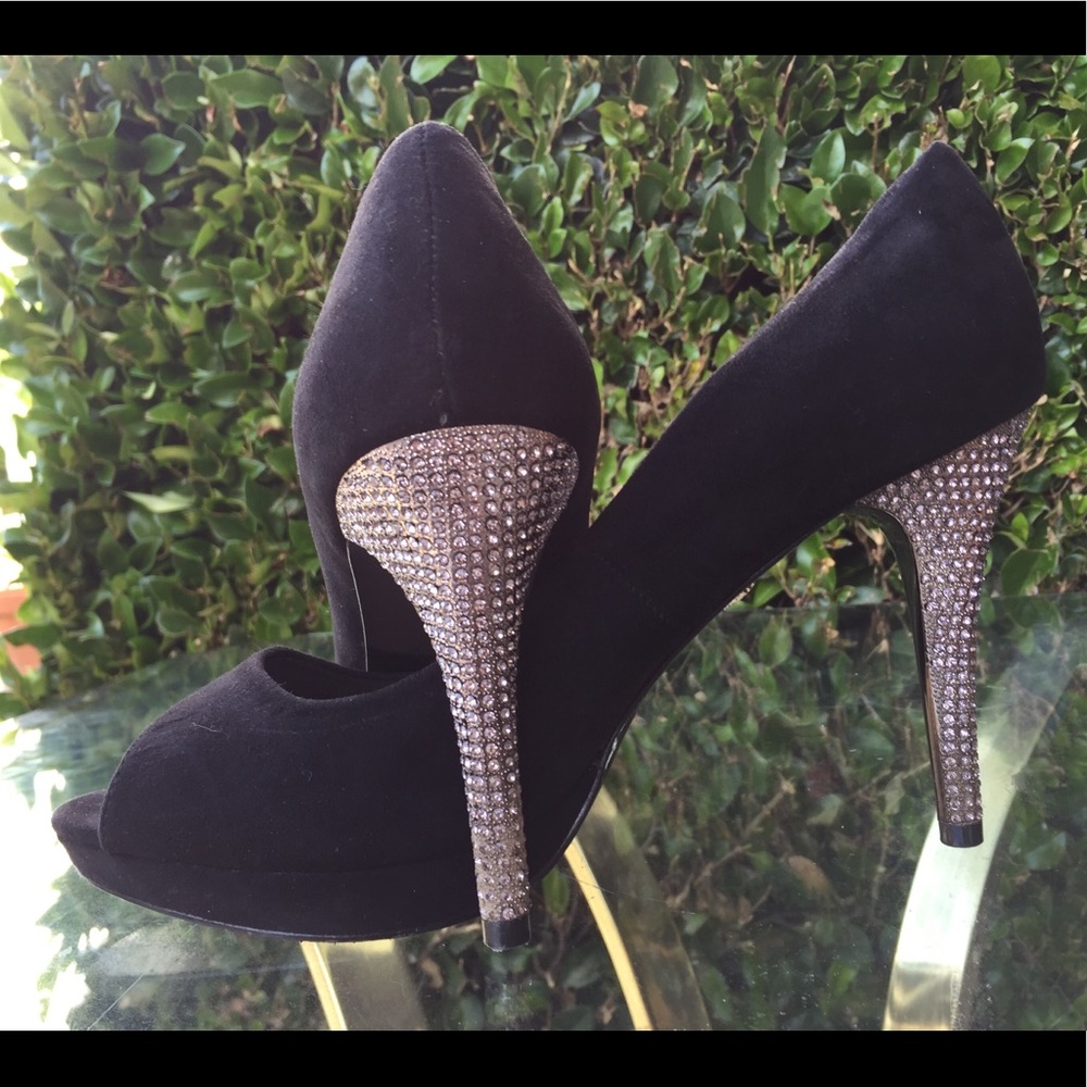 Auth Nina New York Rhinestones Black Heels Toe 9